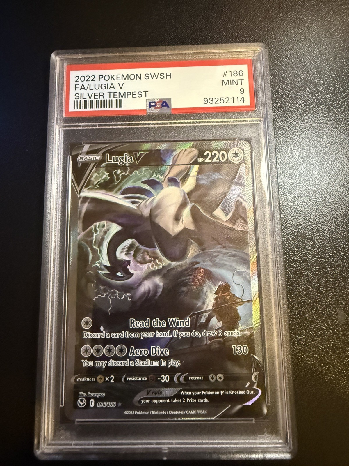 2022 Pokemon Lugia V (Alt Full Art) 186/195 SWSH Silver Tempest PSA 9