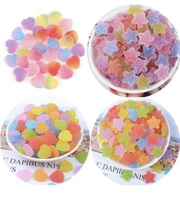 50 Stck. Kawaii Gelee Süßigkeiten Cabochons - Flatback Harz Charms (Sterne & Herzen)