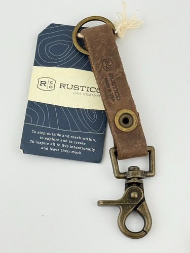 Rustico Super Loop Keychain Genuine Brown Leather Brass Clip 5" Keyring