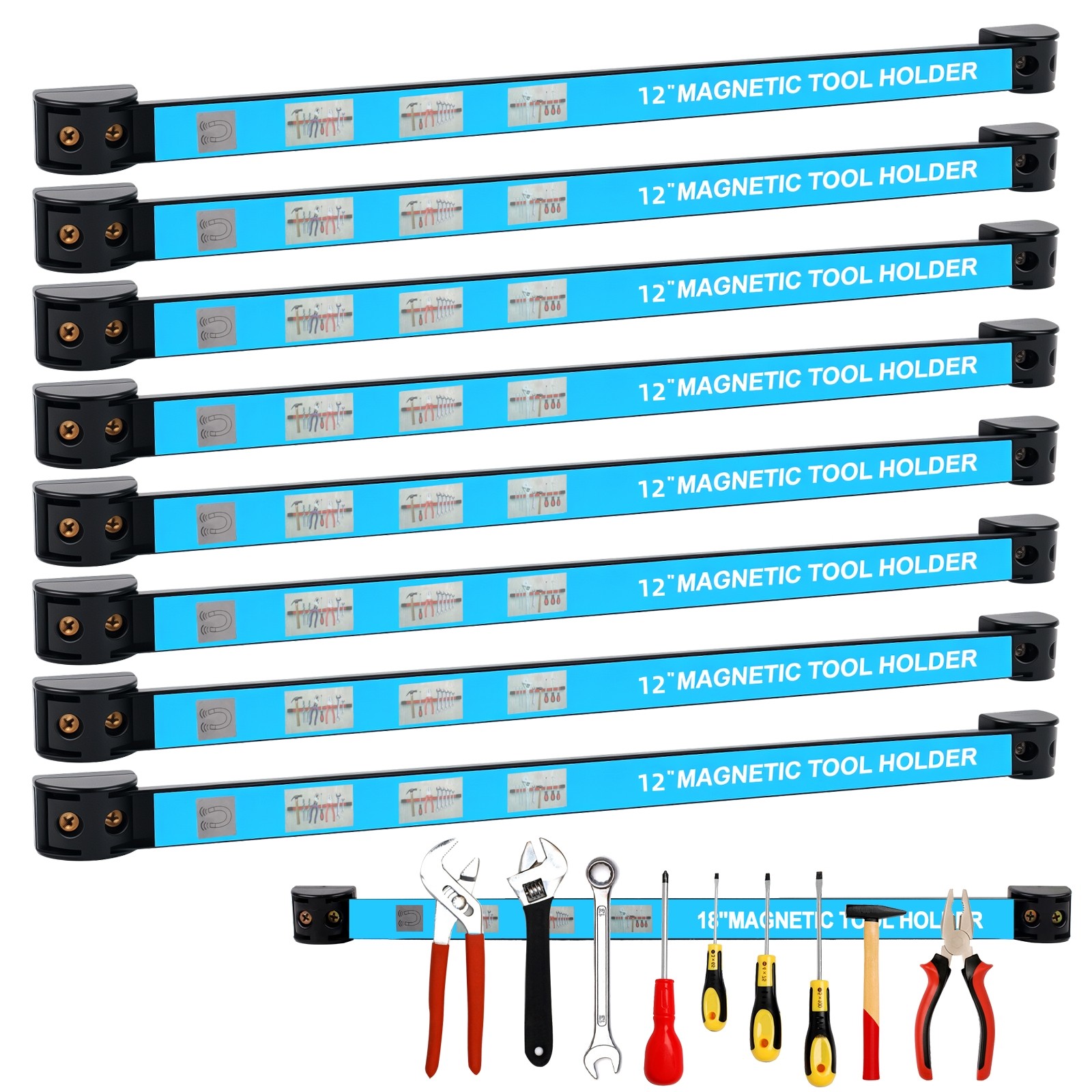 8 Pack 12" Magnetic Tool Holder Strip Metal Magnet Tool Orga