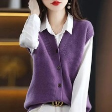 V-neck Knitted Cardigan Vest for Women Loose Versatile Sleeveless Sweater