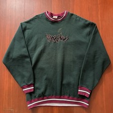 Mossimo 90s Vintage Crewneck Sweatshirt Green Burgundy Striped Cuff Men s XL