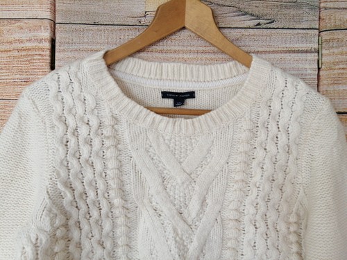 Tommy Hilfiger Womens Cable Knit Jumper Long Sleeve Chunky Size L Beige Cream - Picture 2 of 14