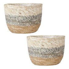 2 piezas cestas tejidas de flores para tejer paja contenedor de plantas cestas tejidas para uso de escritorio