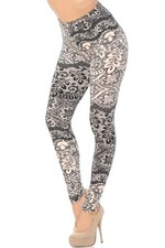 Buttery Soft Cream Leaf Extra Plus Size Leggings - 3X-5X