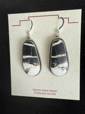 Native American Artist Isaiah Chavez White Buffalo Earrings Sterling Silver