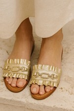 Kate Spade Gold Ruffled Chain Sandals