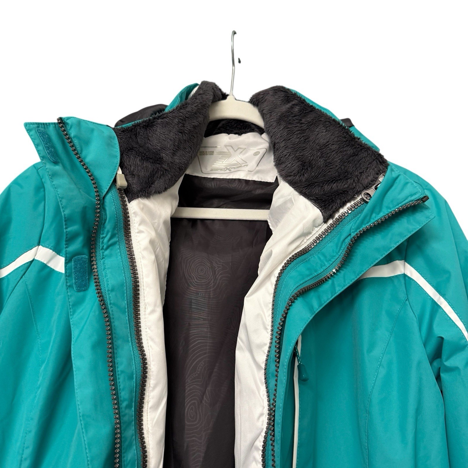 ZeroXposur Women Winter Jacket 3-in-1 Sz L Teal Detach Quilted Liner Remove Hood image 2