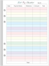 Payment Checklist Refills - 50 Sheets/100 Pages Colorful Monthly 1-Pack 6-Hole
