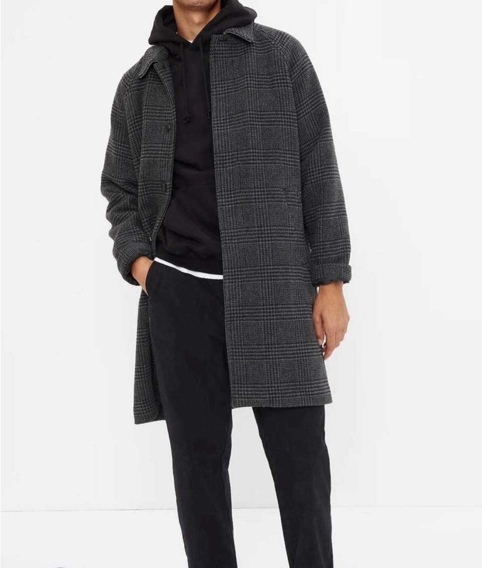 Gap Men's Gray Wool Car Coat with Point Collar & Slant Pockets