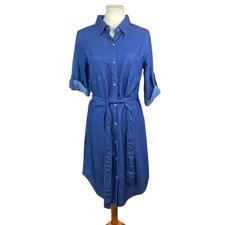 Argee Womans Denim Jean Belted Button Up Shirt Dress Size M Blue Lightweight