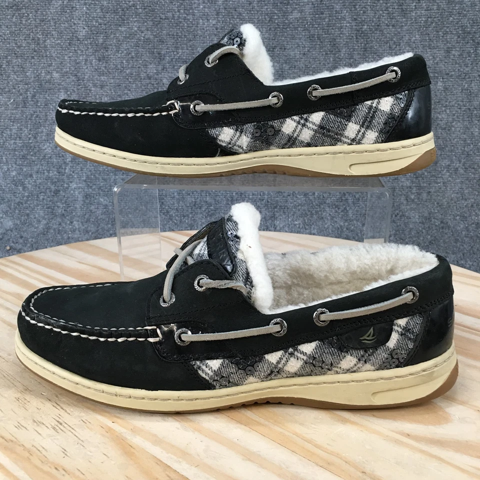 Zapatos Sperry para mujer 8,5 M Top Sider forrados de piel barco de dos ojos 9174293 cuero negro Foto 2 de 4