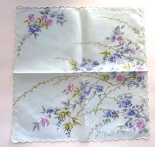 VINTAGE HANKY JEAN D ORLY PARIS JAPANESE FLORALS PRINT NEW W/O TAG PINKS LOVELY
