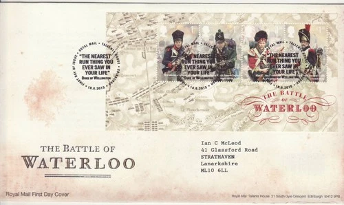 GB Stamps First Day Cover Battle of Waterloo MS, Napoleon, Wellington SHS 2015