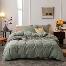 Washed Cotton Duvet Cover King Ultra Soft 100 Cotton Solid Color Olive Green