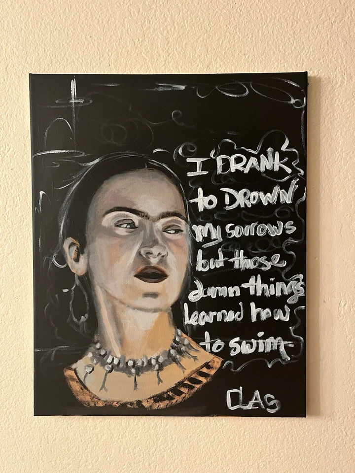 Pintura Acrílica Original Inspirada en Frida Kahlo Estilo Arte Mexicano Lienzo DLAS Foto 2 de 4