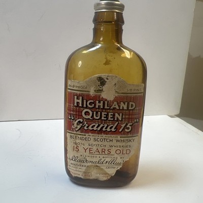 Vintage Mid Century Highland Queen Whisky Mini Bottle Empty Collectible