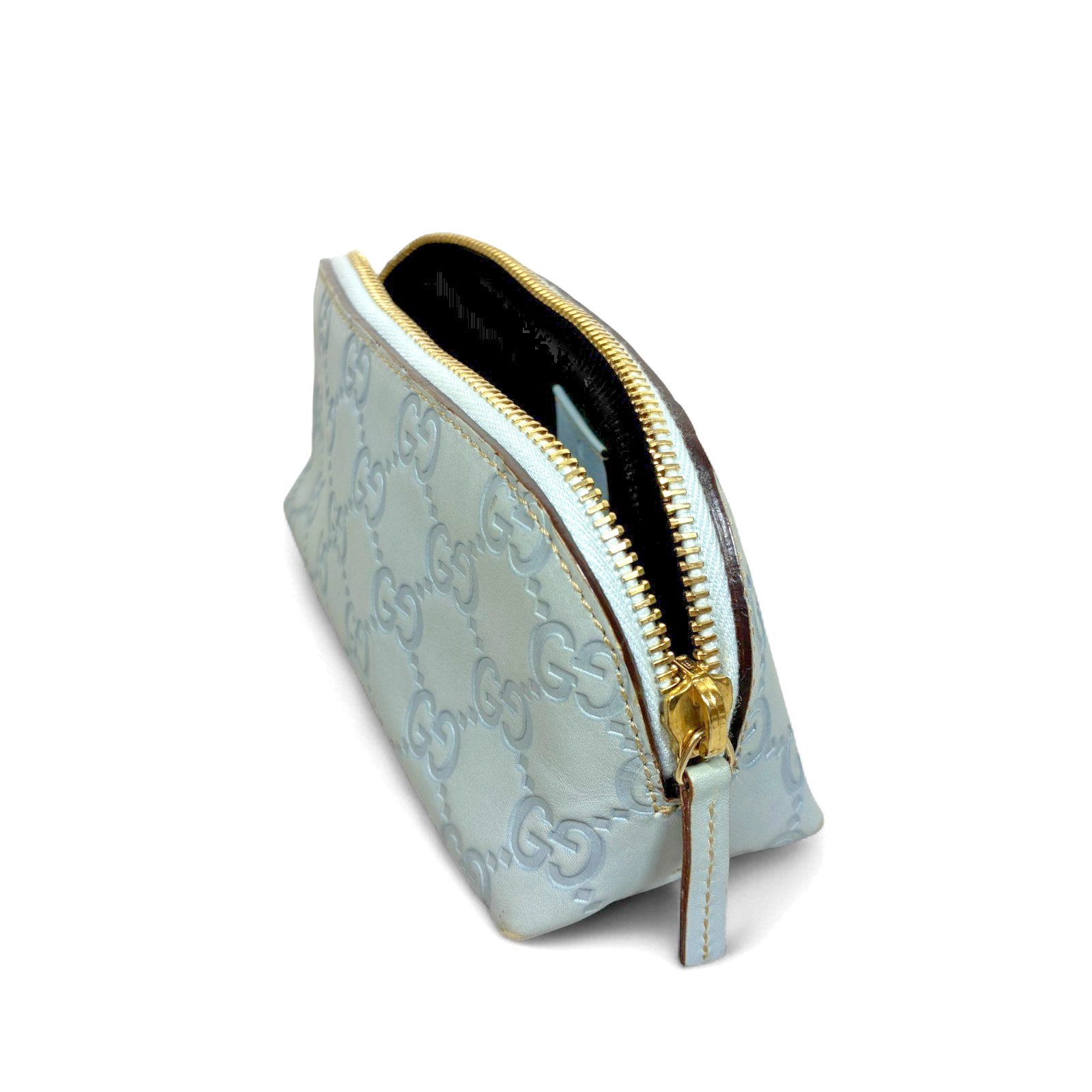 GUCCI Guccissima Cosmetic Pouch Leather Blue Italy -Pre loved thumbnail 15