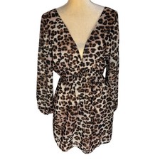 Superdown Jill Dress Leopard Print Long Sleeve Deep VNeck Mini Small Reformation