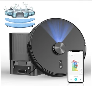 Robot sous vide et Mop Combo avec station d'auto-échantillonnage (60-Day), LiDAR Navigation