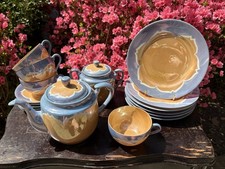 Vintage Lusterware Hand Painted in Japan 18 Piece Tea Set Blue and Gold