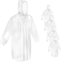 Disposable Clear Rain Ponchos with Drawstring Hood - 4 Pack for Adults