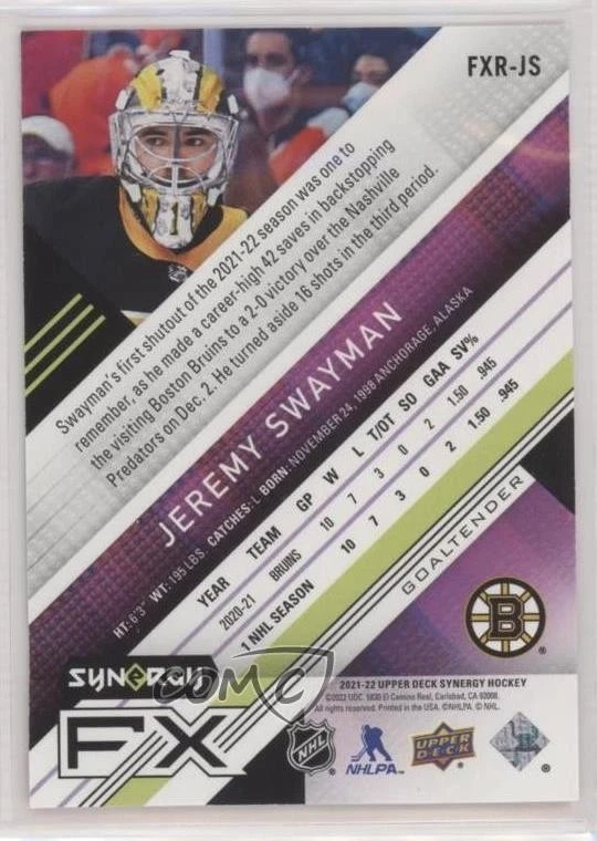 2021-22 Upper Deck Synergy FX Rookies Orange /449 Jeremy Swayman #FXR-JS RC - Image 2 of 2