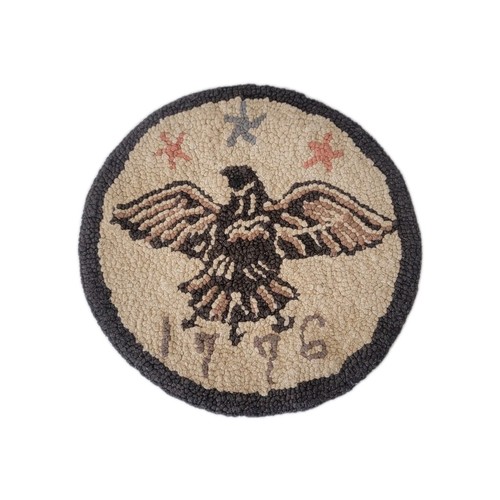Antique Round Hooked Looped Rug American Eagle Cottagecore 15" 1776