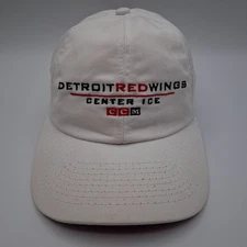 Detroit Redwings Center Ice Hat Cap CCM Strap Back White Black Red Script Logo