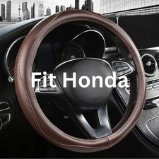for Honda Civic, CR-V, HRV/Crystal Bling Leather Car Steering Wheel Cover, Brown