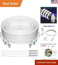 High-Speed Cat 6 Ethernet Cable 25 Ft - Flexible White RJ45 for Gaming & More
