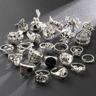 24 Pcs Gothic Skeleton Unisex Ring Set Punk Grunge Butterfly Frog Hip Hop