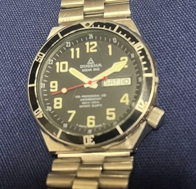 DUGENA Quartz Watch Black Dial Diver 39mm Date Used Vintage
