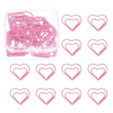 20 Pcs Heart Shape Paper Clip, Metal Paper Clip, Plastic Coating, Pink