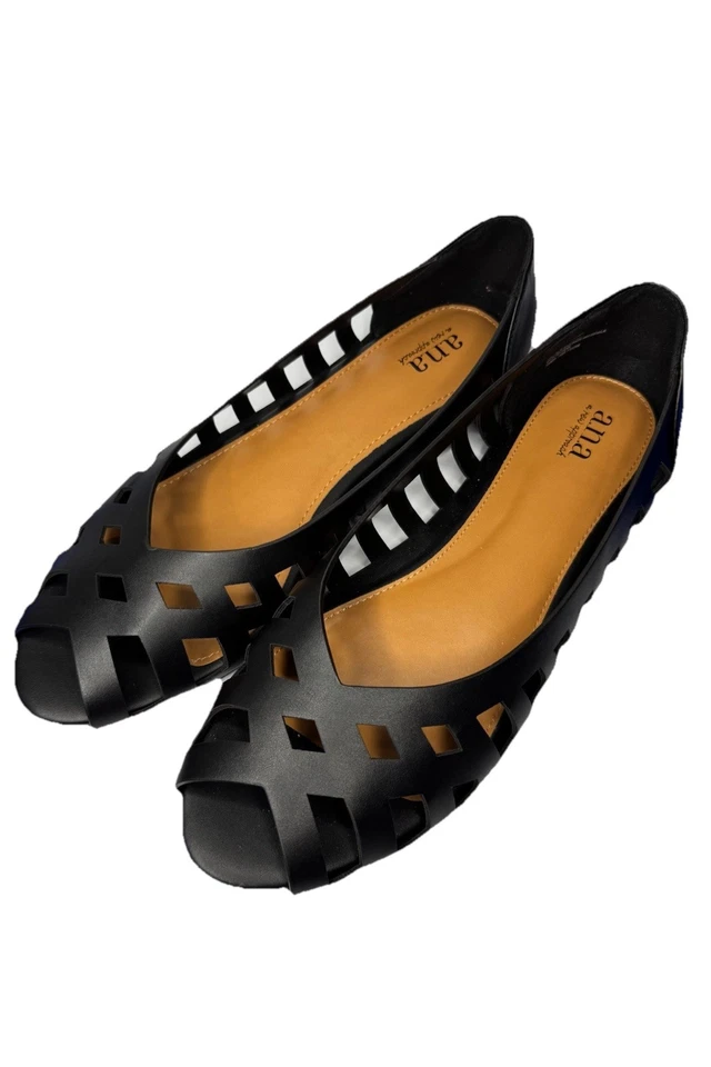 A.N.A Mabrey Black Peep Toe Cutout Ballet Flats - Summer Casual Comfort Size 11M - Image 2 of 4