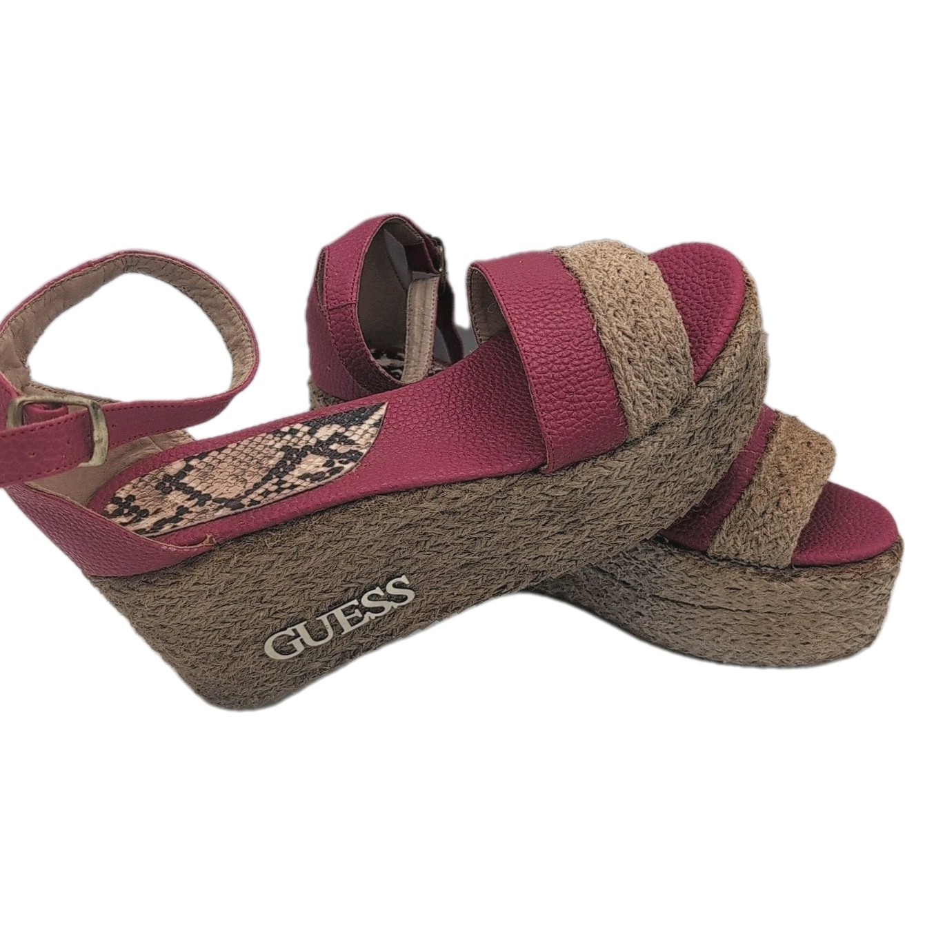 GUESS Vtg Platform Sandal Heels Wedges Logo Classic Rare Y2k Chunky Macrame Sz 9