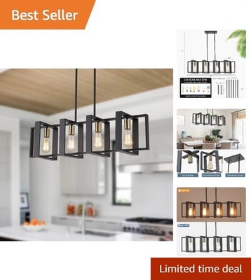 4-Light Dimmable Kitchen Island Fixture - Stylish Modern Rustic Pendant Light