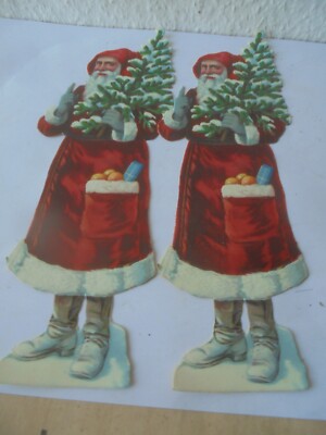 36672 2x Weihnachten Weihnachtsmann antike Oblate Glanzbild 20cm um 1900 Litho