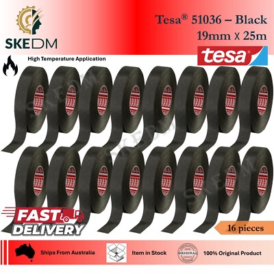 Tesa Tape 51036 - Black PET cloth tape High abrasion protection 16 Pack