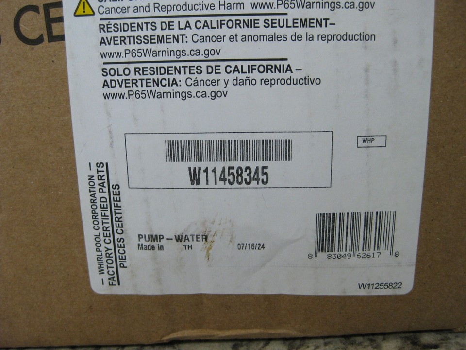 New Genuine OEM Whirlpool Maytag W11458345 Washer Water Drain Pump Free