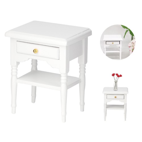 Mini mesita de noche de madera para muebles de dormitorio de casa de muñecas 1:12 modelo - Imagen 6 de 10