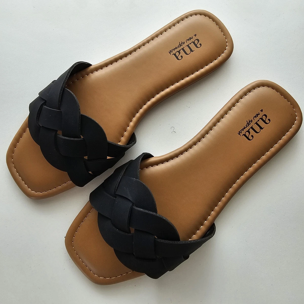 a.n.a A new approach ANA kings black braided slip on sandal slides