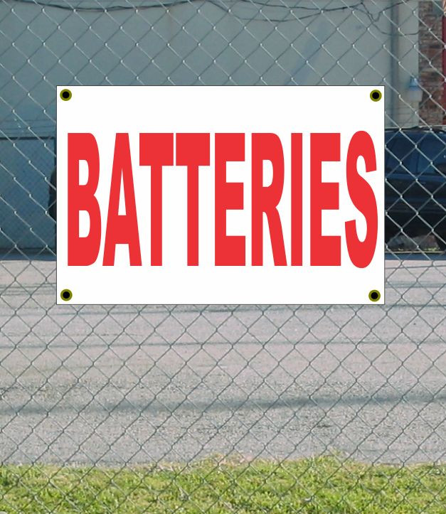Red & White Banner Sign 2x3 NEW Discount Size & Price Batteries-image