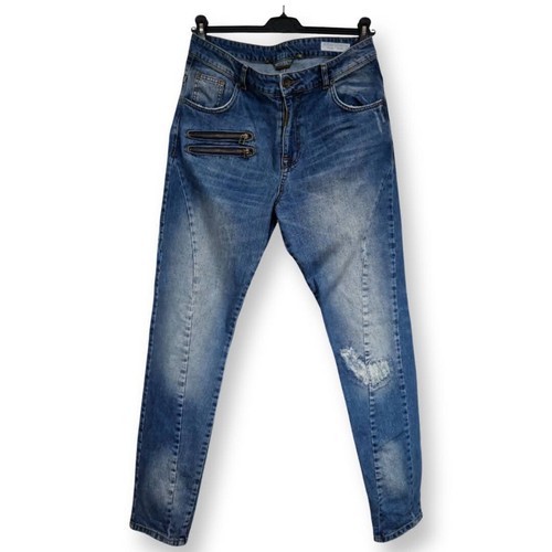 ADRIAN HAMMOND ORLANDO DESTROY DISTRESSED CINCH BACK BLUE DENIM JEANS. SIZE: W33 - Picture 1 of 5