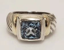 David Yurman Sterling Silver 14k Yellow Gold Blue Topaz Albion Ring Size 6
