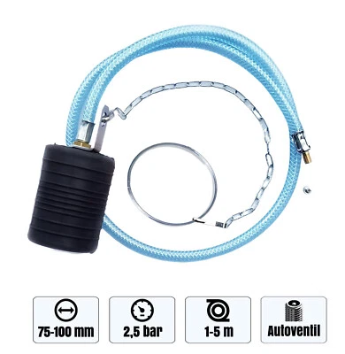 SYSKAN Absperrblase kurz 75 - 100 mm, 2,5 bar, Rohrblase mit Schlauch zum Aufpumpen