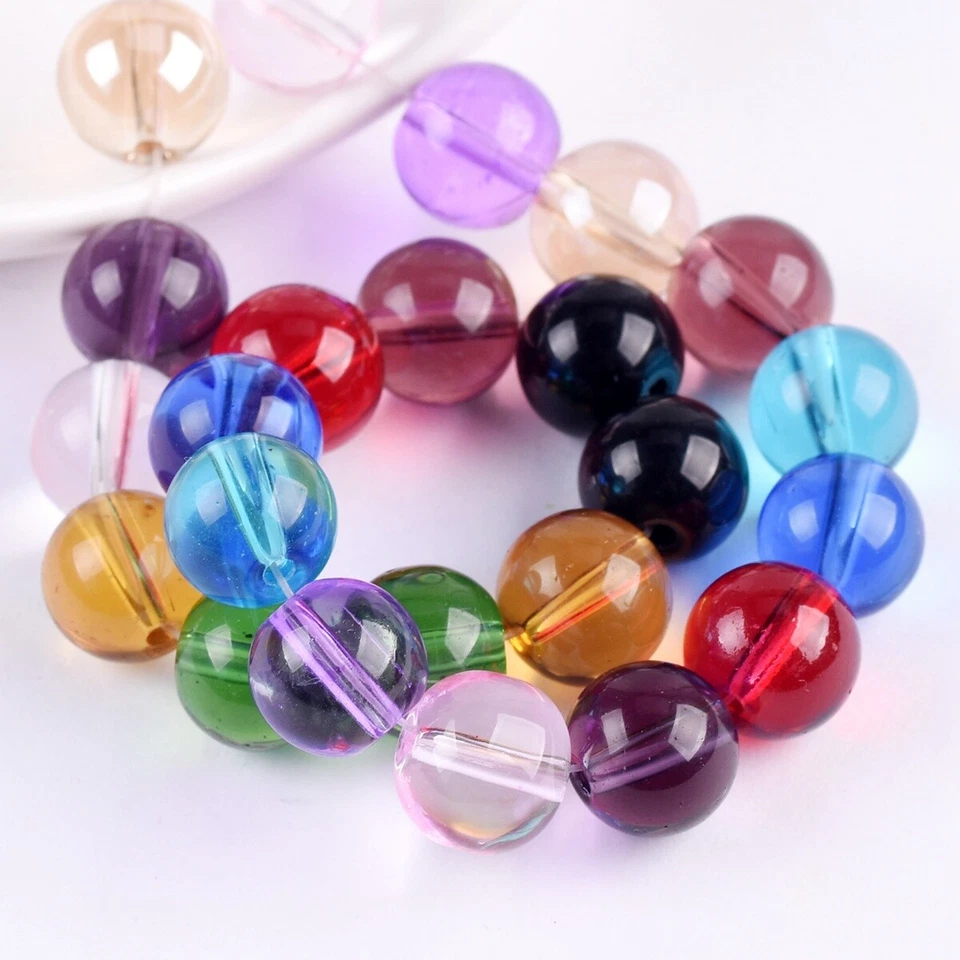 Round 6mm 8mm 10mm 12mm 14mm Glossy Crystal Glass Loose Beads Wholesale Lot - Image 2 of 4