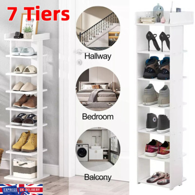 Wooden Single Row Tier Shoe Rack Narrow Tall Shoe Cabinet