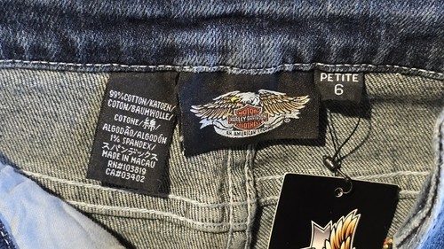 Harley Davidson Womens Blue Denim Jeans Button Zip Straight Sporty Petite 6 - Picture 6 of 9