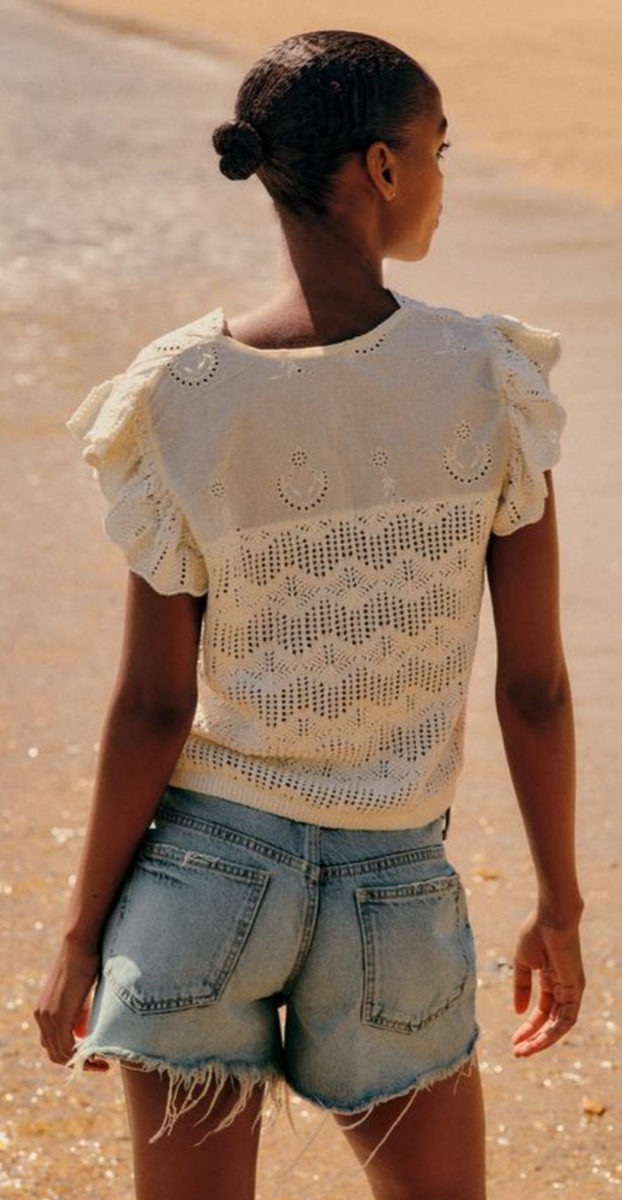 Zara NWT Women's Combined Knit Romantic Ecru/White Top with